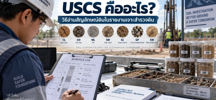 วิศวกรปฐพีตรวจ Boring Log และตัวอย่างดินสำหรับการจำแนกดินระบบ USCS
